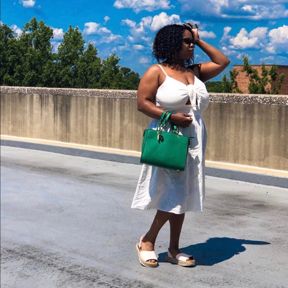 White Front Tie Midi Dress